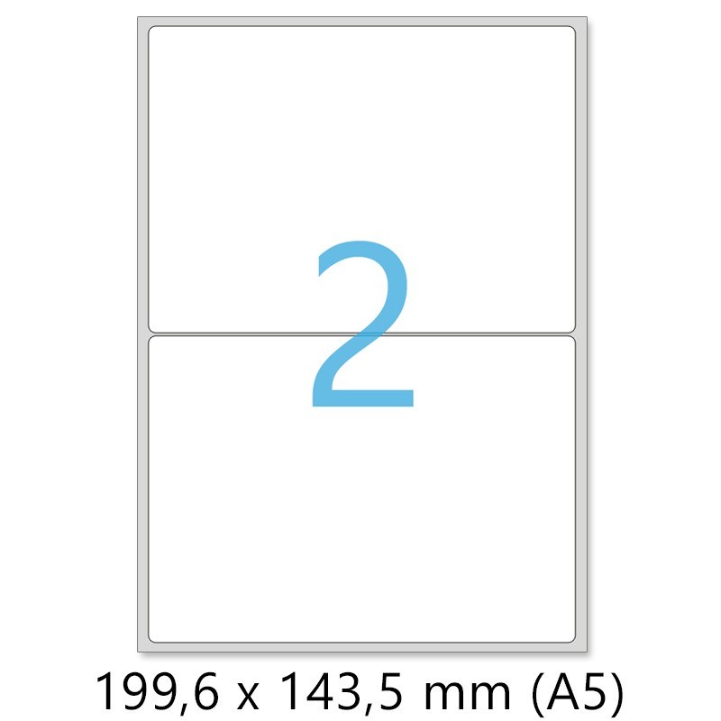 Planches A4 de 2 étiquettes autocollantes A5 format 199,6 x 143,5 mm