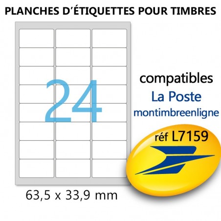 10 Planches A4 de 24 étiquettes autocollantes 6,35 x 3,39 cm - spéciales TIMBRE