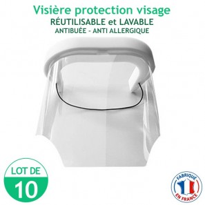 Lot de 10 Visières protection visage - réutilisables et lavables - antibuée – anti Allergique