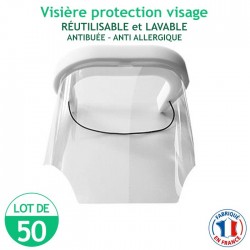 Lot de 50 Visières protection visage - réutilisables et lavables - antibuée – anti Allergique