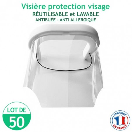 Lot de 50 Visières protection visage - réutilisables et lavables - antibuée – anti Allergique