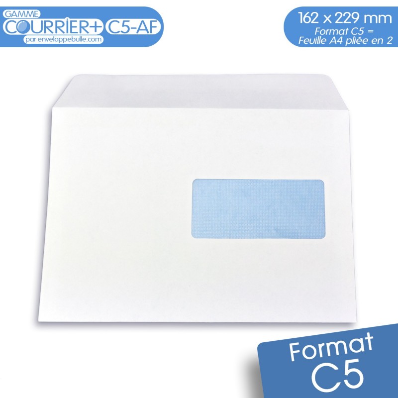 Enveloppe C5 A5 blanche avec fenêtre 162 x 229 mm bande adhésive