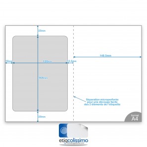 Planches A4 avec étiquette COLISSIMO intégrée 164 x 120 mm