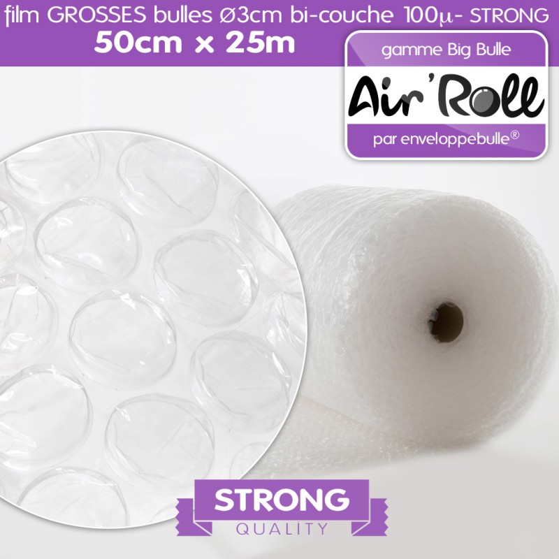 Rouleau de film GROSSES BULLES d'air 50cm x 25m STRONG