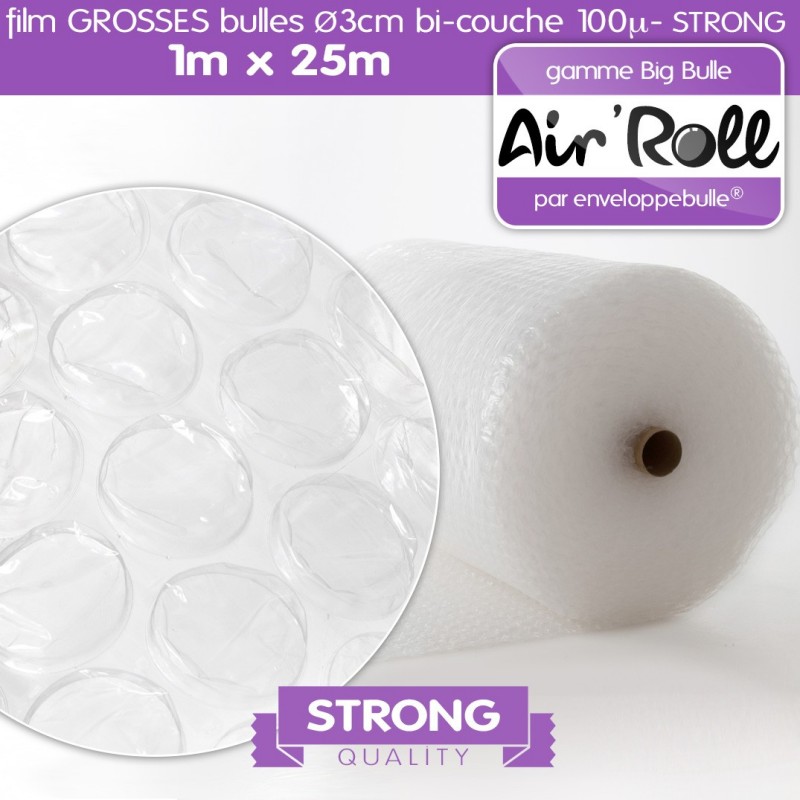 Rouleau de film GROSSES BULLES d'air 1m x 25m STRONG