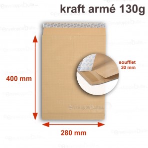 Enveloppe kraft armé à soufflets bande adh. 26x33cm - par 25 - RETIF