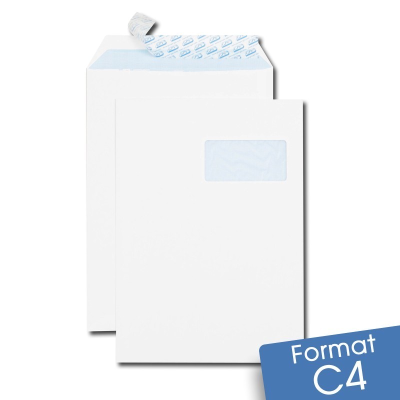 Enveloppes blanches C4 auto-adhésives à FENÊTRE
